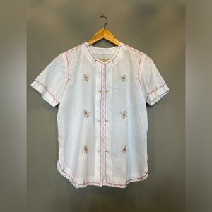 Vintage White Embroidered Short-Sleeve Shirt